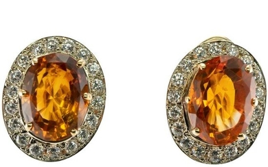 Diamond Madeira Citrine Earrings 14K Gold Omega Locks