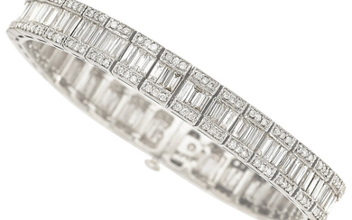 Diamond, White Gold Bracelet Stones: Baguette-cut diamonds weighing a...