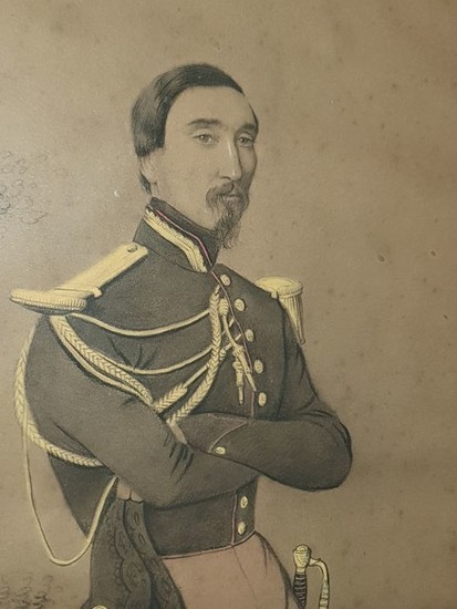 École française 19ème siècle- Portrait de militaire Antoine François Eugène Canelle de Lalobbe