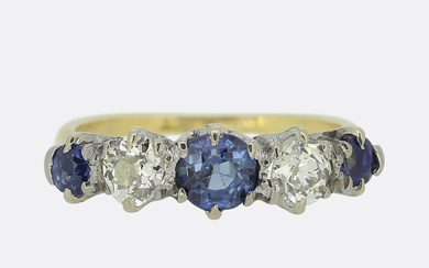 Edwardian Sapphire and Diamond Five-Stone Ring