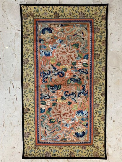 Embroidery - Silk - Tessuto finemente ricamato - China - Mid 19th century