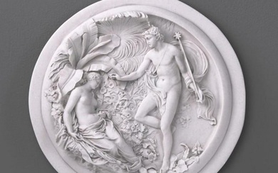 Enchanted Harmony: Oberon and Titania Bas-Relief by E.W. Wyon, 1848 - 7" x 7"