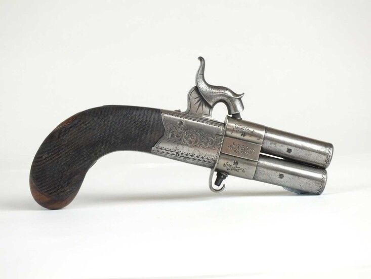 English percussion pocket pistol with revolving barrels, early 19th century