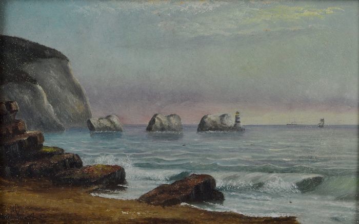 English school. (19th century) - A view of The Needles, Isle of Wight at dusk.