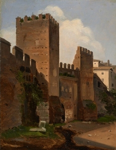 Ernst MEYER Altona, 1797 - Rome, 1861 Vue de la Porte Tiburtine du mur d'Aurélien à Rome