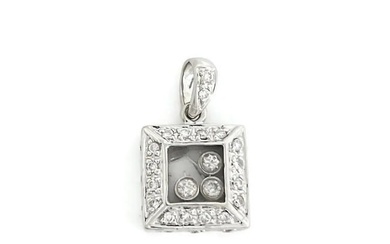 Estate Floating Diamond Square Necklace Pendant Charm 14K White Gold, 2.89 Grams