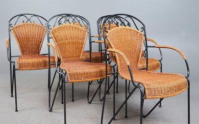 FREDERIK WEINBERG (1922-1970). Attributed to. Six chairs/patio chairs, iron, wicker, 1960s (6).
