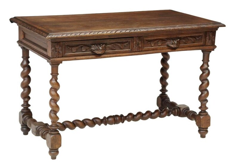 FRENCH HENRI II STYLE CARVED OAK WRITING TABLE