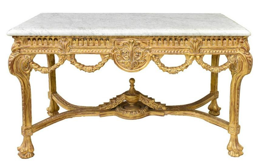 FRENCH STYLE MARBLE-TOP GILT CONSOLE TABLE