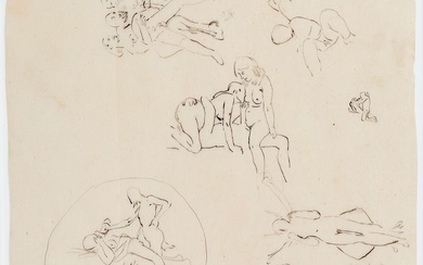 Félicien ROPS (1833-1898) Étude de poses érotiques Encre sur papier Porte deux cachet de collection...