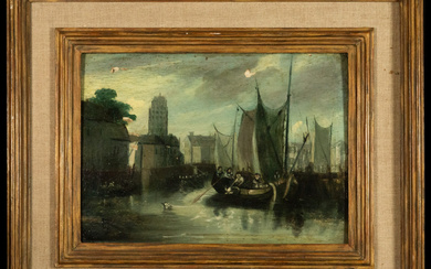Fishing Port on panel, Auguste Anastasi (1820-1889), 19th century French...