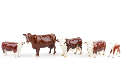 Five Beswick collectable cattle including Red Poll cow, two ...