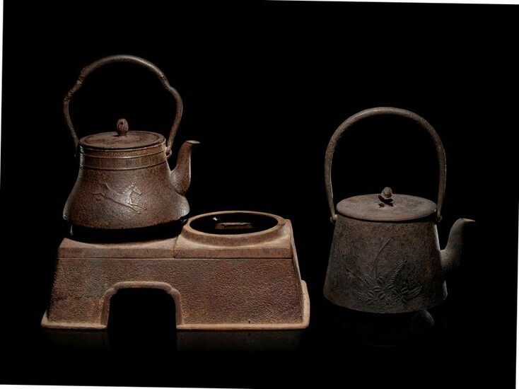 Five Japanese Cast Iron Teapots, Tetsubin