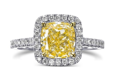 Flawless GIA 3.05 ct Fancy Light Yellow Diamond - 18 kt. White gold - Ring - No Reserve Price