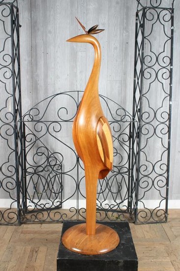 Folk Art Carved Wood Heron