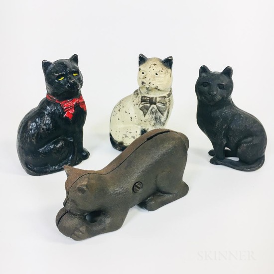 Four Cast Iron Cat Still Banks, ht. 4 1/2 in.
