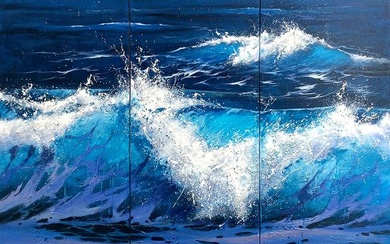 Fran Martin Original Painting Waves Tryptic 59 x 50 Inches