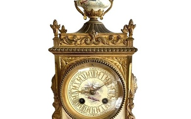 French 19th Century Gilt Metal and Porcelain Mounted Mantle Clock