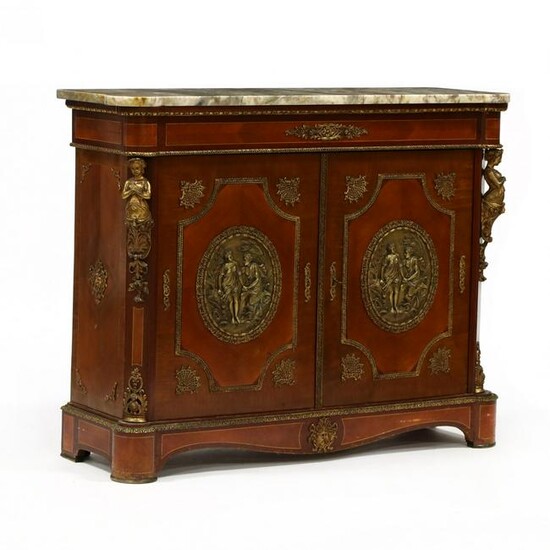 French Empire Style Marble Top Ormolu Mount Credenza