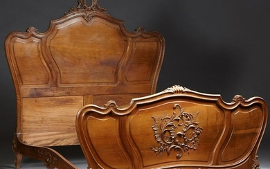 French Louis XV Style Carved Walnut Double Bed, early