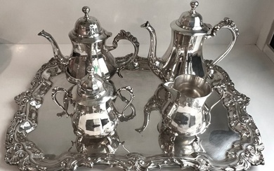French Mid 20th Century Cortasa Impressive coffee and tea set made in metal blanc - Coffee set (5) - Model Ondulations - Silver-plated
