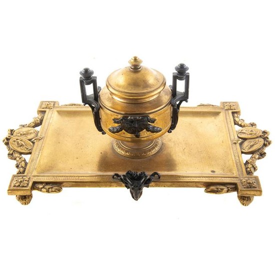 French Neoclassical Manner Bronze Desk Standish