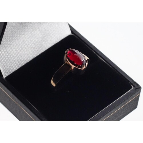 Garnet Cabochon Single Stone Ladies Ring Mounted on 9 Carat ...