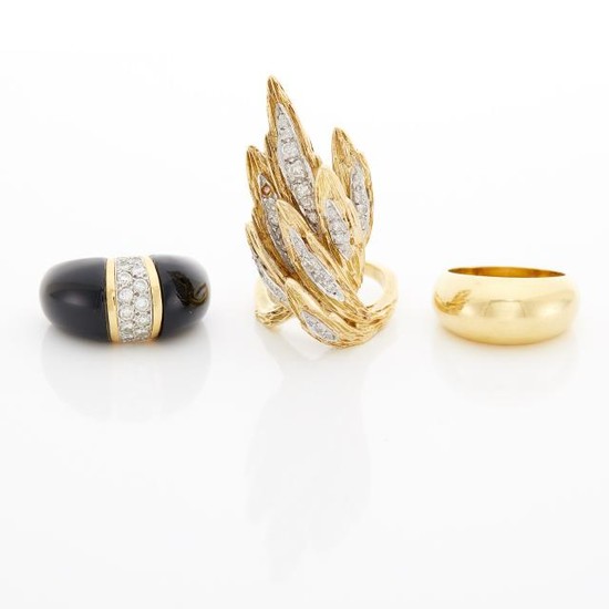 Gold, Diamond and Onyx Ring, Diamond Ring and Band Ring