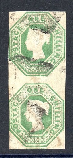 Great Britain - England 1847 - QV 1/- Green Embossed Vertical Pair - Stanley Gibbons 55
