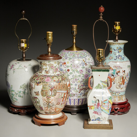 Group Chinoiserie porcelain lamps, incl. Chapman
