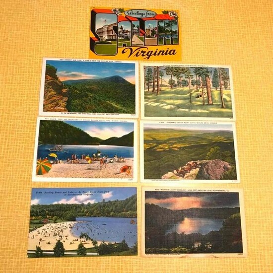 Grouping of Vintage Linen Travel Postcards, Virginia