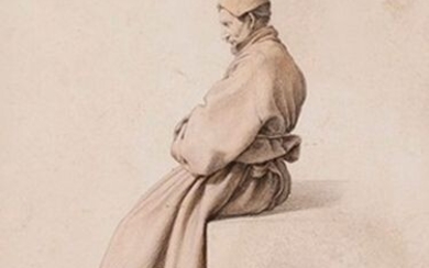 Guillaume BODINIER (1795-1872) Homme en robe de chambre assis de côté Crayon noir et lavis...