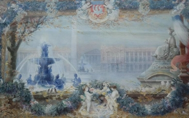 H.P. HANNOTIN: Classical-Style Garden Scene - Aqua