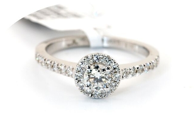 Halo diamond ring with Ideal diamonds - 14 kt. White gold - Ring - 0.30 ct Diamond - Diamonds