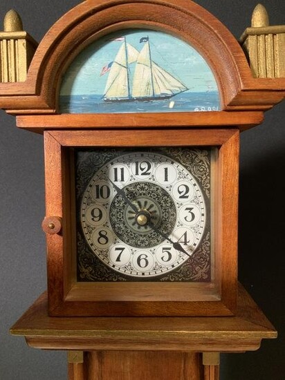 Hand Crafted Wood Table Grandfather Clock, Sign.