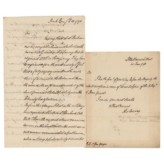 Henry Seymour Conway (2) Autograph Letters Signed