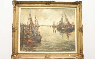 Huile sur toile signée "Marine" (80 x 100cm)