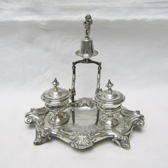 Inkstand, Desk Set - .950 silver - 370 gr. - France - Mid 19th century