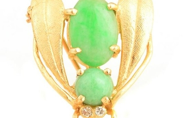 Jadeite Jade, Diamond, 14k Yellow Gold Insect Brooch.
