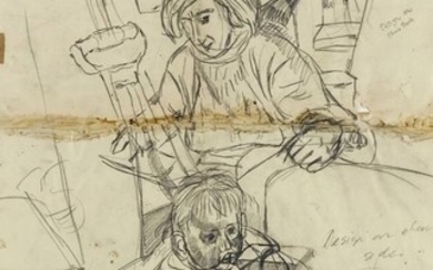 John Bratby RA, British 1928-1992- Jean and David; pencil on paper, inscribed across sheet, 95.5 x 75.5 cm (ARR)