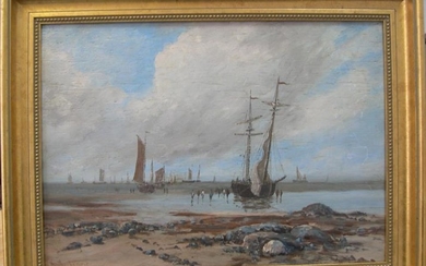 Kenneth MacKenzie (1862-1899) late Victorian oil on bard, "Beached...