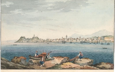 Korfu, Ansicht der Stadt und Fischer im Vordergrund.