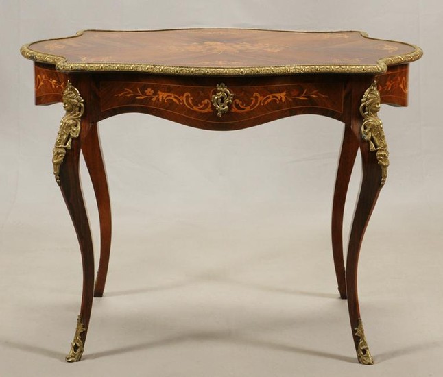 LOUIS XV STYLE FRUIT WOOD WITH INLAYS PARLOR TABLE
