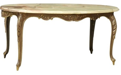 LOUIS XV STYLE GILT METAL COFFEE TABLE WITH OVAL ONYX TOP