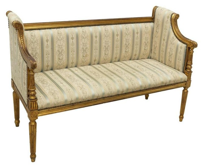 LOUIS XVI STYLE GILTWOOD FRAMED SETTEE BENCH