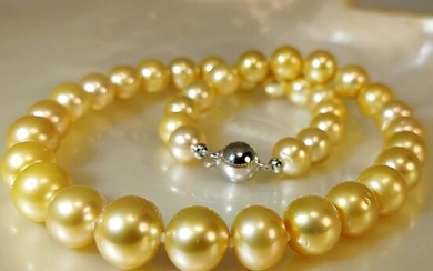 # LOW RESERVE PRICE # - 18 kt. Golden south sea pearls, White gold, Natural deep Golden - Size 10x13,4mm - Necklace