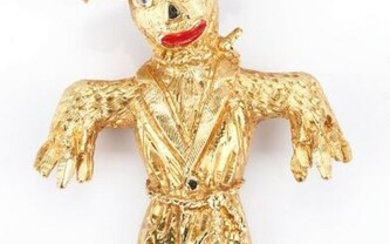 Ladies 18K Gold, Diamond, & Sapphire Scarecrow Pin