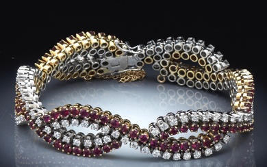 Ladies' Vintage Gold, Ruby and Diamond Swirl Bracelet