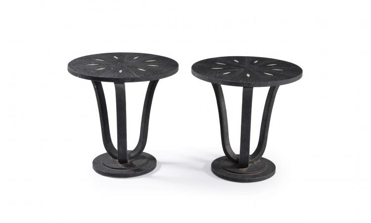 Lamberty Bespoke, a pair of black shagreen circular tables