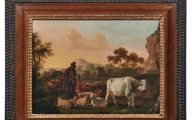 Landschaft mit ruhenden Hirten und ihrer Herde, Niederländischer Meister des 18. Jahrhunderts